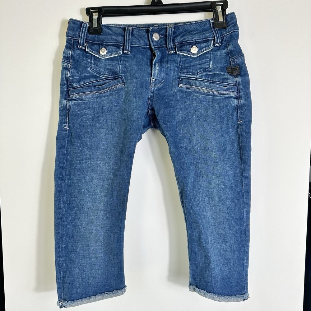 G-Star Raw Womens W26" Low Rise Distressed Crop Capri Jeans Medium Wash Denim